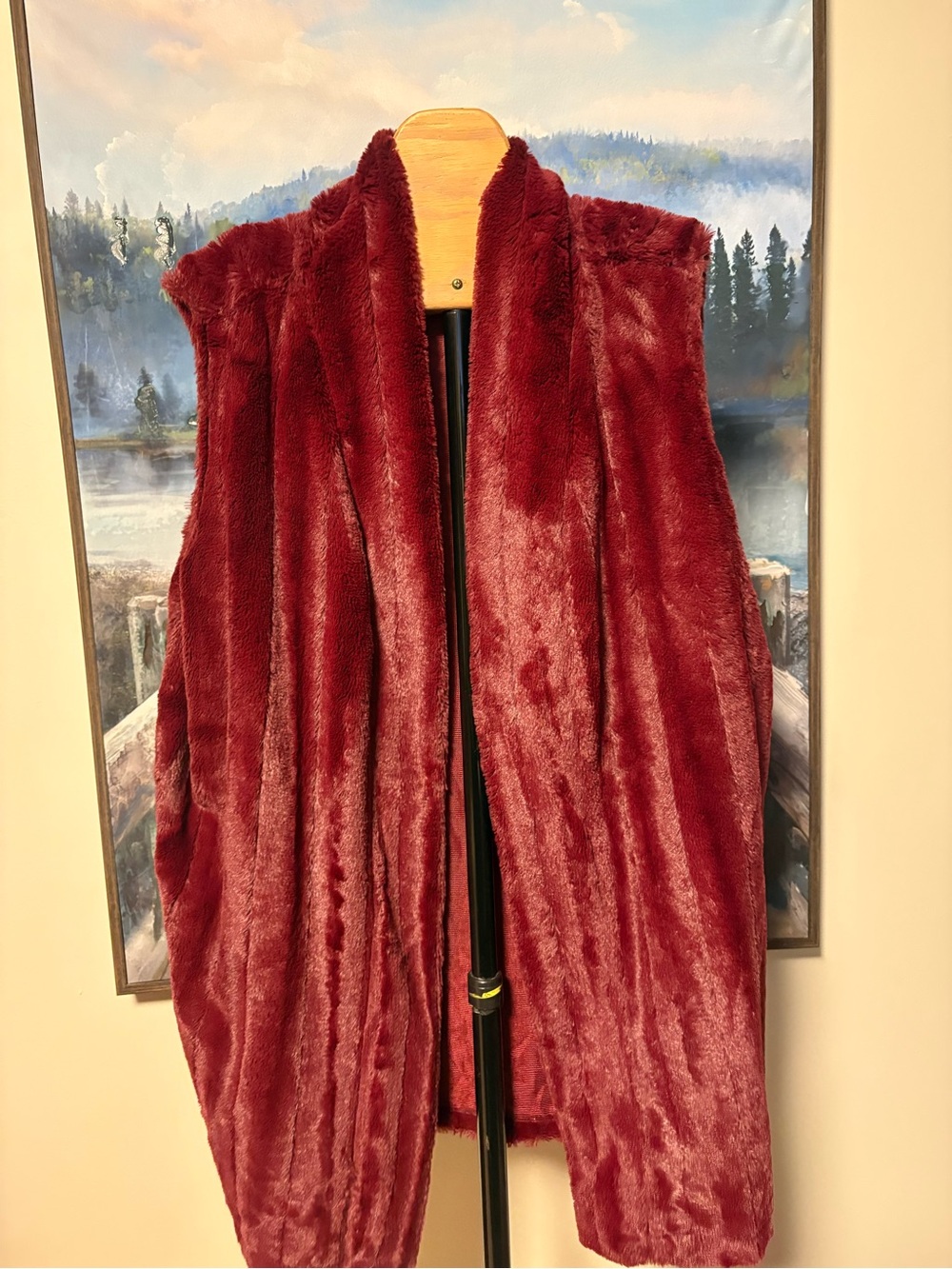 Slinky Brand Plush Faux Fur Sleeveless Vest - Burgundy 1X